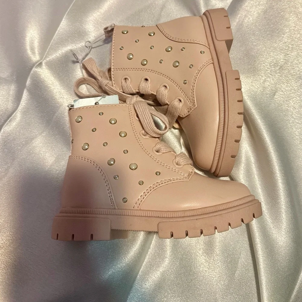 Cat & Jack Kids' Combat Boots Studded‎ Pink Girl Sz 7 Toddler Lace up   Coquette